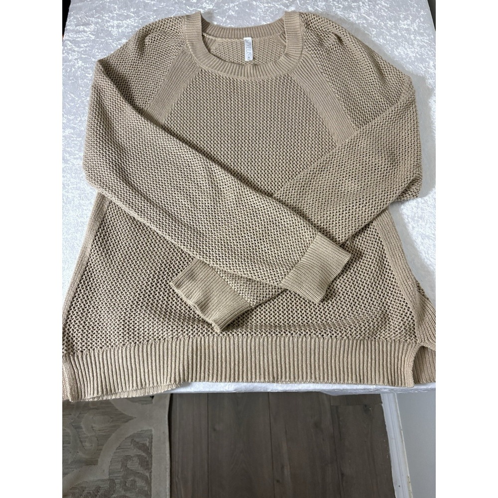 Stylus Beige Open-Knit Cotton Crew Neck Pullover Long Sleeve Lightweight XL - Picture 10 of 11